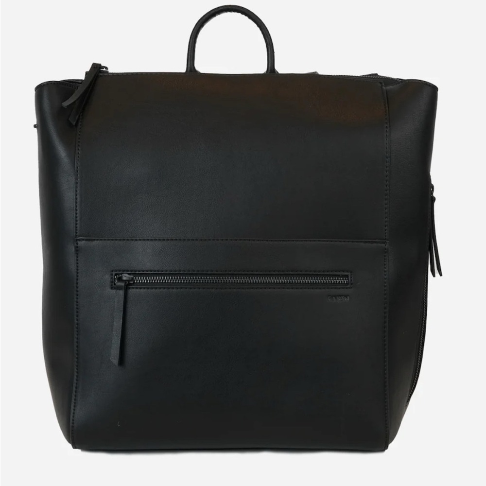 Black Backpack with Structured Shape and Smooth Material